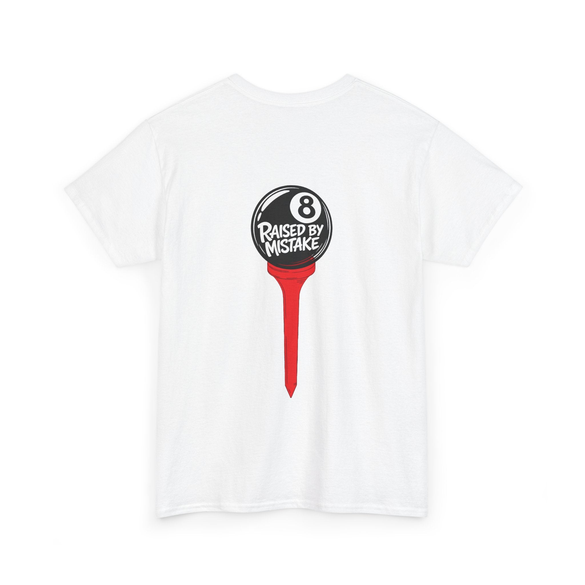 Walking Red Flag Golf Tee — "Raised By Mistake" 8-Ball Graphic Shirt