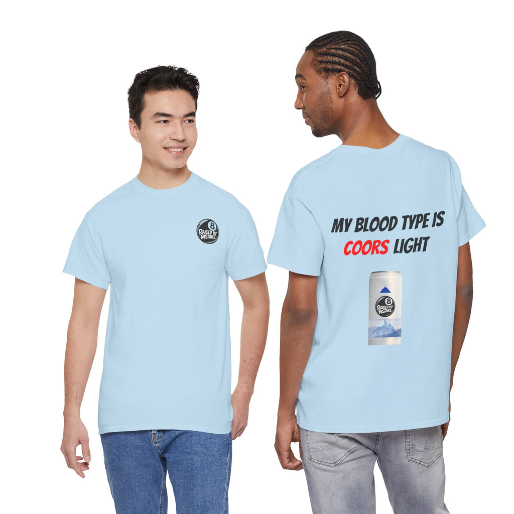 Graphic Tee — “My Blood Type Is Coors Light” Beer Can Back Print