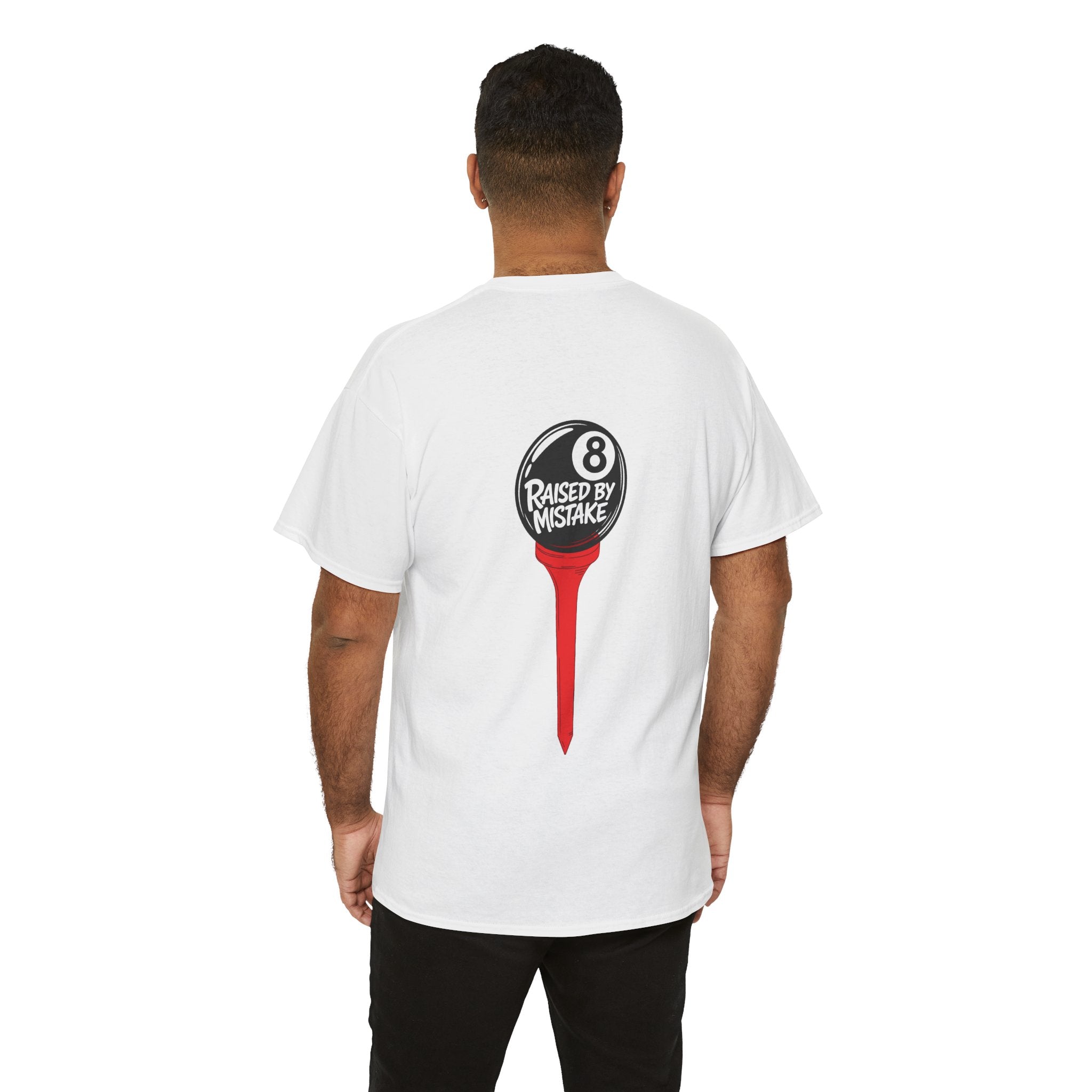 Walking Red Flag Golf Tee — "Raised By Mistake" 8-Ball Graphic Shirt