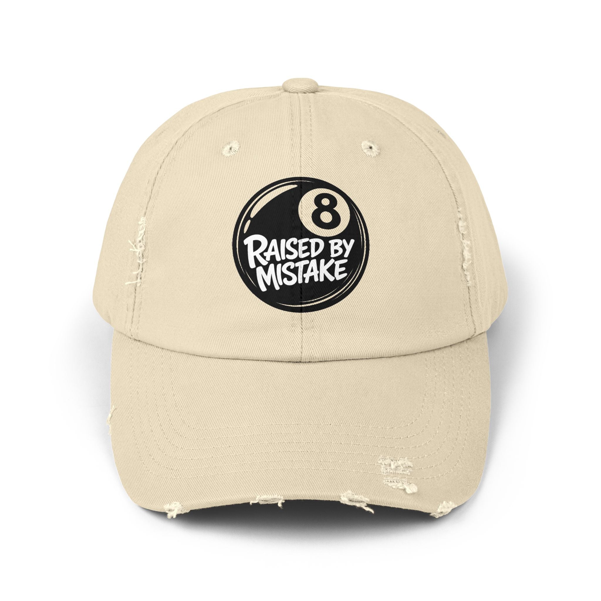 8 Ball "Raised By Mistake" Distressed Baseball Cap