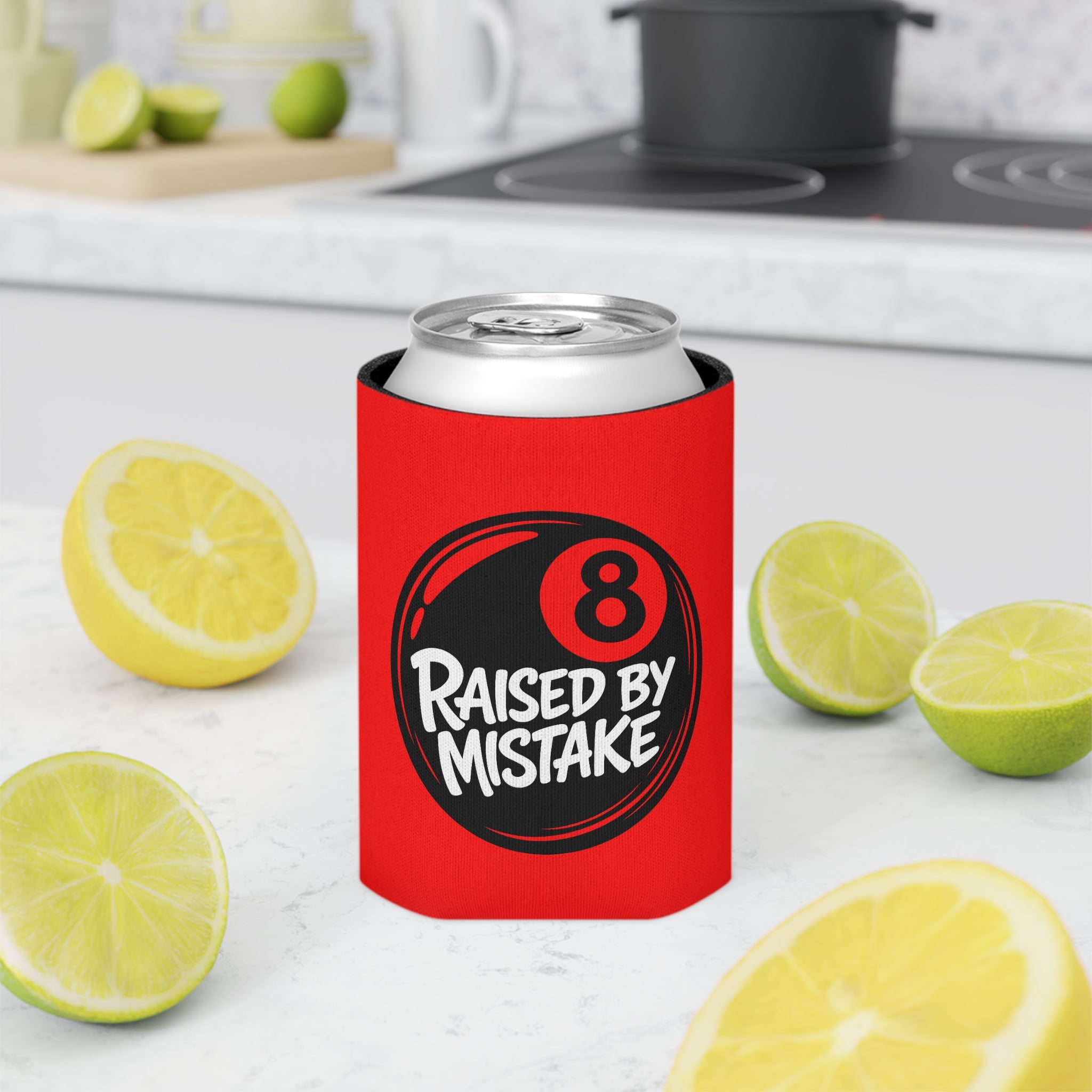 Can Cooler — “Raised By Mistake” 8-Ball Novelty Koozie