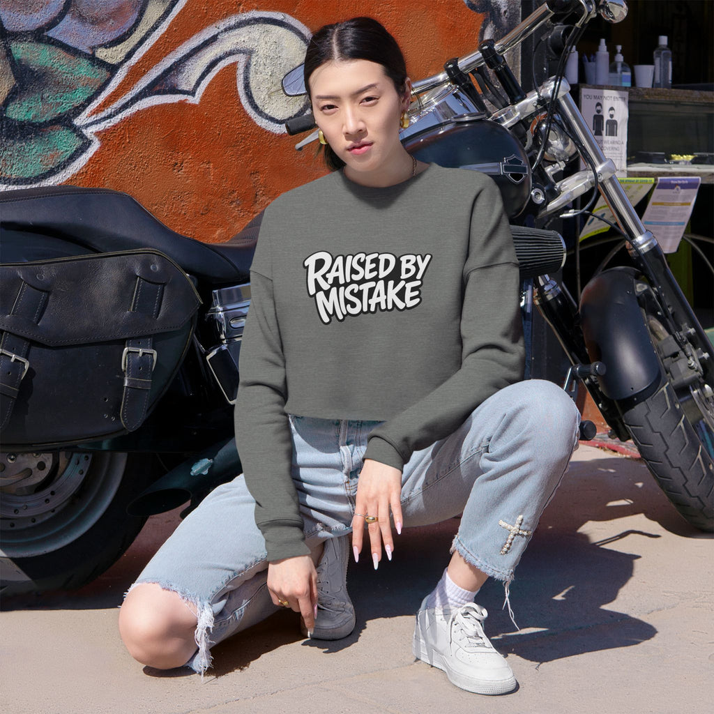 Cropped Sweatshirt — 'Raised by Mistake' Cherry Graphic